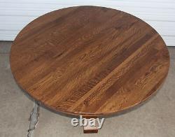 Antique 54 Quarter Sawn Solid Oak Mission Round Dining Table Massive Beefy Base