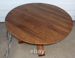 Antique 54 Quarter Sawn Solid Oak Mission Round Dining Table Massive Beefy Base