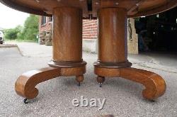 Antique American Empire Mission Quartersawn Oak Oval Extendable Dining Table