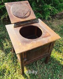 Antique American Mission Oak Commode, Bedside Wooden Toilet