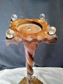 Antique Art & Crafts Barley Twist Carved Parlor Stand Missions Glass Marbles