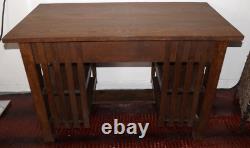 Antique Arts & Crafts Earlier Mission Oak Writing Desk Double Side Bookshelf