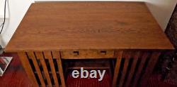 Antique Arts & Crafts Earlier Mission Oak Writing Desk Double Side Bookshelf