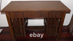 Antique Arts & Crafts Earlier Mission Oak Writing Desk Double Side Bookshelf