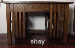 Antique Arts & Crafts Earlier Mission Oak Writing Desk Double Side Bookshelf