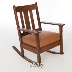 Antique Arts & Crafts JM Young Mission Oak Slat Back Rocking Chair, circa 1910