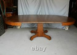 Antique Arts & Crafts Mission 54 Round Oak Dining Table with 5 Original Leaves