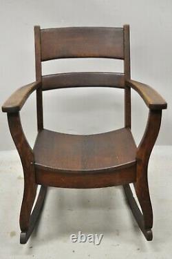 Antique Arts & Crafts Mission Oak Bentwood Seat Craftsman Rocker Rocking Chair