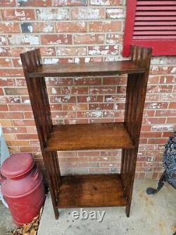Antique Arts & Crafts Mission Oak Book Shelf Plant Fern Stand 3 Tier