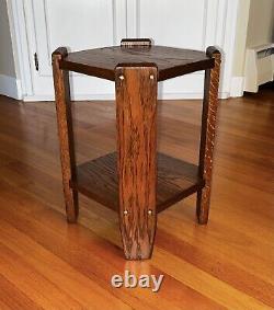 Antique Arts & Crafts Mission Oak Craftsman Two-Tier Plant Stand Side Table
