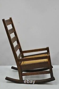 Antique Arts & Crafts Mission Oak Ladder Back Hip Rail Rocker Rocking Chair