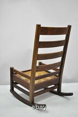 Antique Arts & Crafts Mission Oak Ladder Back Hip Rail Rocker Rocking Chair