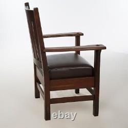 Antique Arts & Crafts Mission Oak Slat Back Arm Chair, Circa 1910