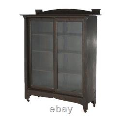 Antique Arts & Crafts Mission Oak Sliding Door Bookcase Circa 1910