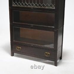 Antique Arts & Crafts Mission Oak Stack Barrister Bookcase, Leaded Top, c1910