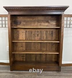 Antique Arts Crafts Mission Oak Two Door Glass Bookcase Cabinet Stickley Style