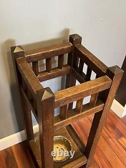 Antique Arts & Crafts Mission Oak Umbrella Stand, Cane Walking Stick Holder