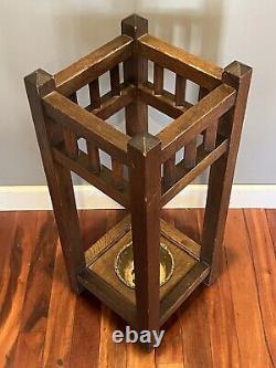 Antique Arts & Crafts Mission Oak Umbrella Stand, Cane Walking Stick Holder