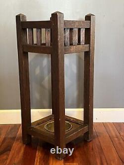 Antique Arts & Crafts Mission Oak Umbrella Stand, Cane Walking Stick Holder