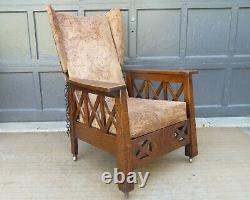 Antique Arts & Crafts Mission Oak Wingback Craftsman Recliner Morris Chair