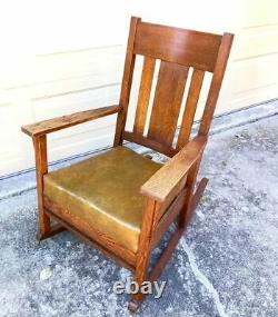 Antique Arts & Crafts Mission Stickley Style Oak Rocker Rocking Chair