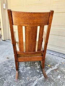 Antique Arts & Crafts Mission Stickley Style Oak Rocker Rocking Chair