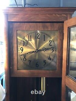 Antique Arts & Crafts Quarter Sawn Oak Working Grandfather Clock Mission Style