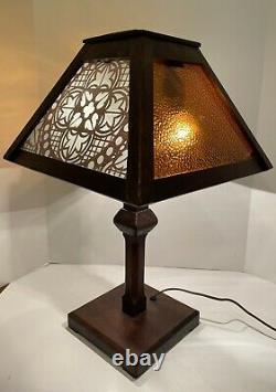 Antique Arts and Crafts Mission Oak Table Lamp Stickley Limbert Style
