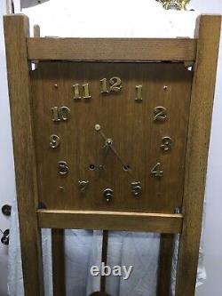 Antique Arts and Crafts Mission Style Oak Standing Seth Thomas Clock