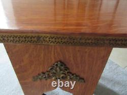 Antique Arts and Crafts Style Oak Tabouret Side Table with Metal Decoration & Edge
