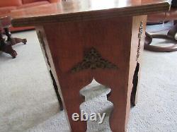 Antique Arts and Crafts Style Oak Tabouret Side Table with Metal Decoration & Edge