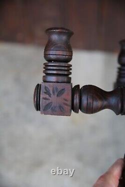 Antique Carved Wood Candleabra Candlestick Holder stand mission oak vintage