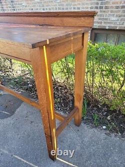 Antique Counter Height Industrial Bar Console Table Island Mission Style Oak