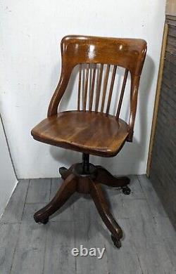 Antique Crocker Oak Wood Mission Banker Lawyer Library Office Desk Swivel Chair