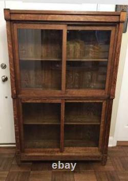 Antique DANNER OAK SECTIONAL LAWYERS (STACKING) BOOKCASE With SLIDING DOORS