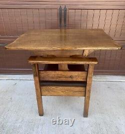 Antique Early 1900's Mission Tiger Oak Combination Chair And Table Rare