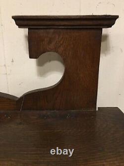 Antique English Arts and Crafts Mission Solid Oak Bevelled Mirror with cut outs