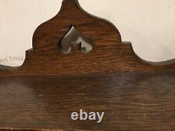 Antique English Arts and Crafts Mission Solid Oak Bevelled Mirror with cut outs