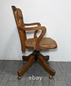 Antique Ford & Johnson Mission Tiger Oak Wood Banker Swivel/Rolling Office Chair