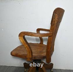 Antique Ford & Johnson Mission Tiger Oak Wood Banker Swivel/Rolling Office Chair