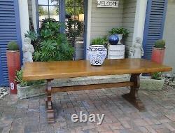 Antique French Farmhouse Table Desk Over 7 ft Trestle Dining Table Oak Mission