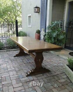 Antique French Farmhouse Table Desk Over 7 ft Trestle Dining Table Oak Mission