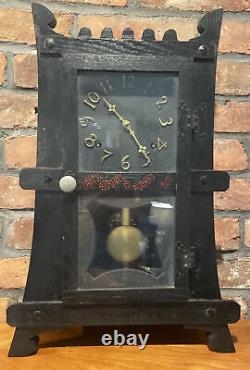 Antique Gilbert Rosa Mission Oak Shelf Clock Latch String is Always Out