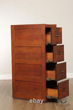 Antique Globe Mission Oak Four Drawer File Cabinet