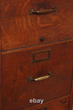 Antique Globe Mission Oak Four Drawer File Cabinet