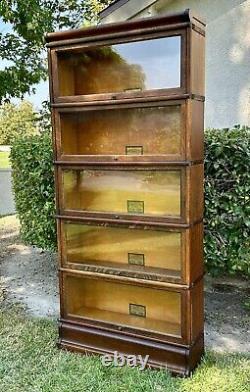 Antique Globe Wernicke (5) Stack Tiger Oak Bookcase