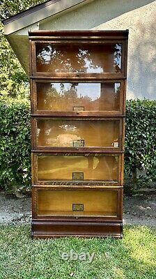 Antique Globe Wernicke (5) Stack Tiger Oak Bookcase