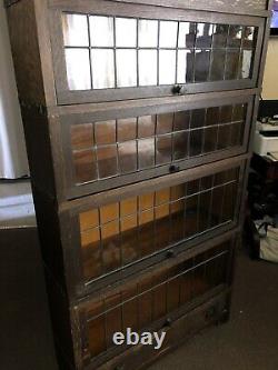 Antique Globe Wernicke Mission Oak Bookcase with leaded glass doors
