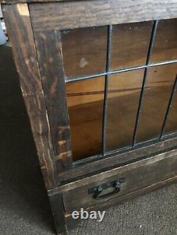 Antique Globe Wernicke Mission Oak Bookcase with leaded glass doors