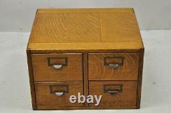 Antique Golden Mission Tiger Oak Wood 4 Drawer File Card Catalog Cabinet